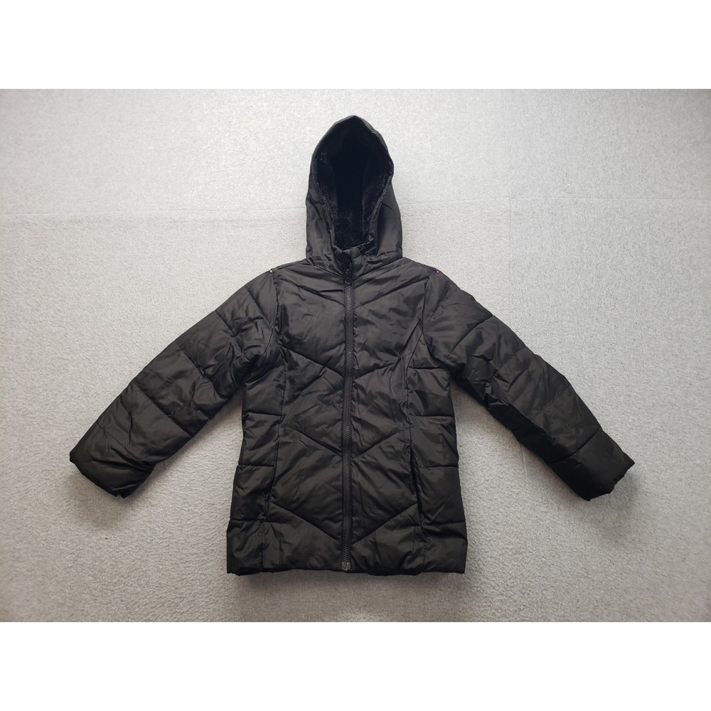 Swiss + Tech Girl Puffer Jacket S Black Hooded Full Zip Lined Winter Outerwear